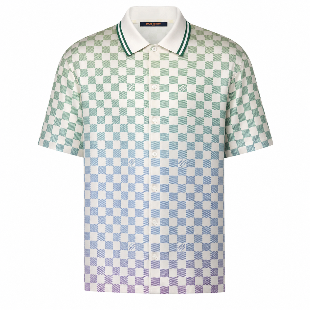 Gradient Damier Knit Polo – White / Green / Blue