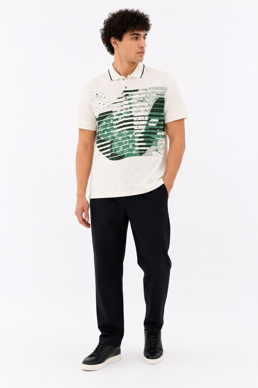 1V  Green Graphic Polo