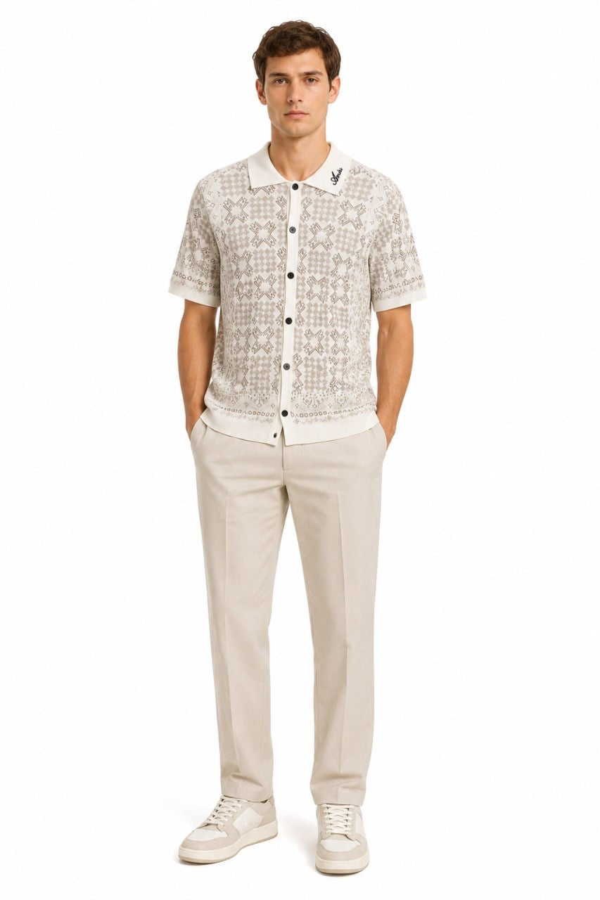 AMIRI Patterned Knit Polo – Cream