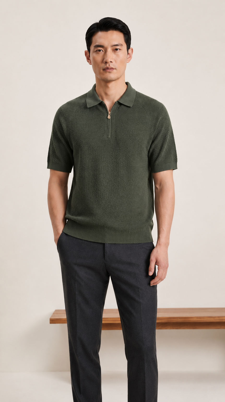 Brunello Cucinelli - Textured Knit Zip Polo