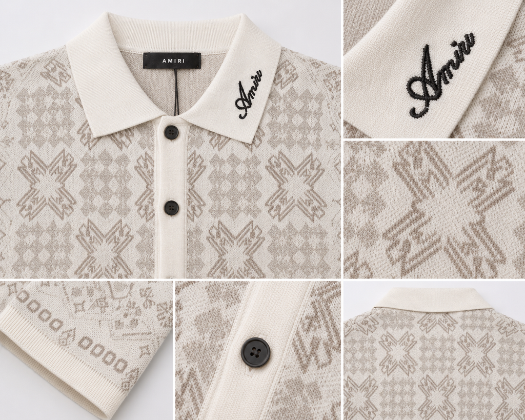 AMIRI Patterned Knit Polo – Cream