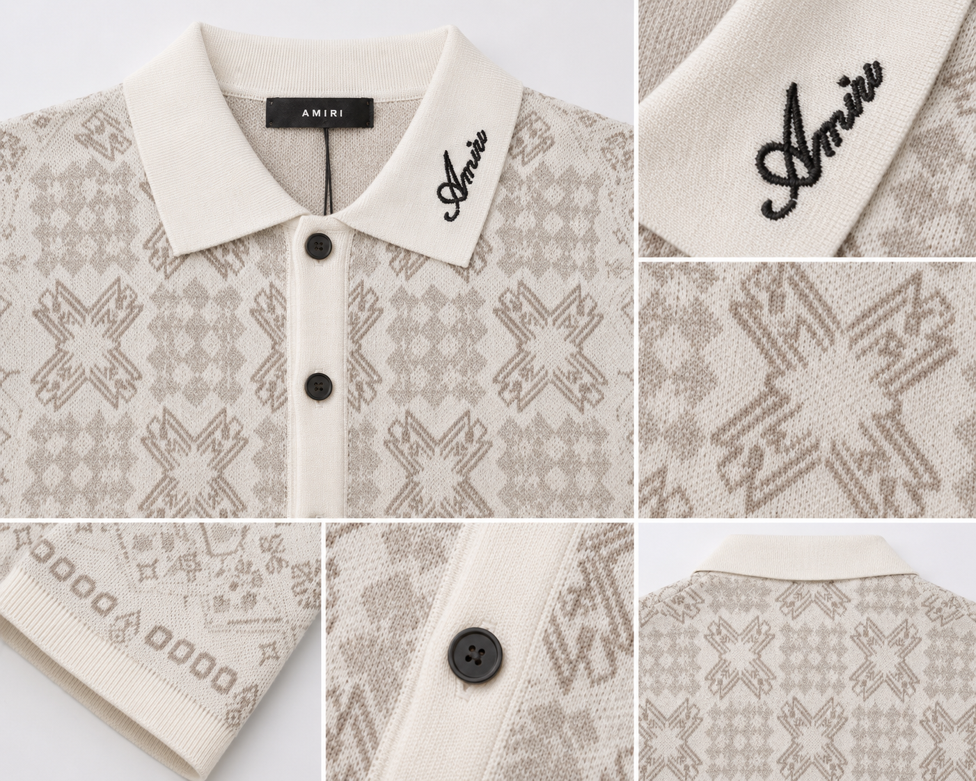 AMIRI Patterned Knit Polo – Cream