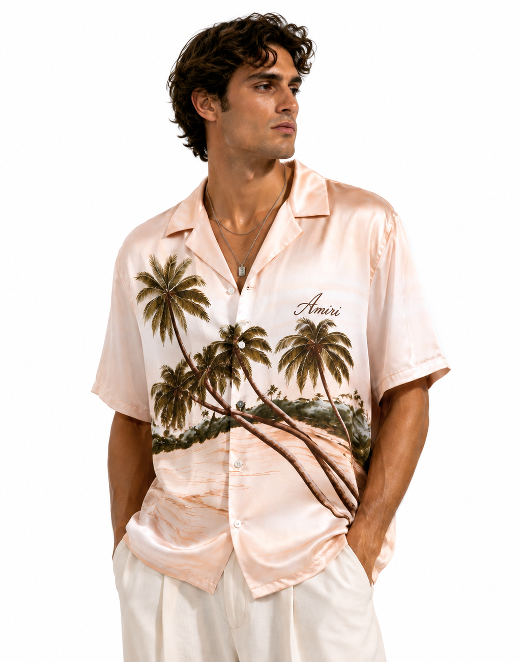 Amiri Palm Print Satin Shirt