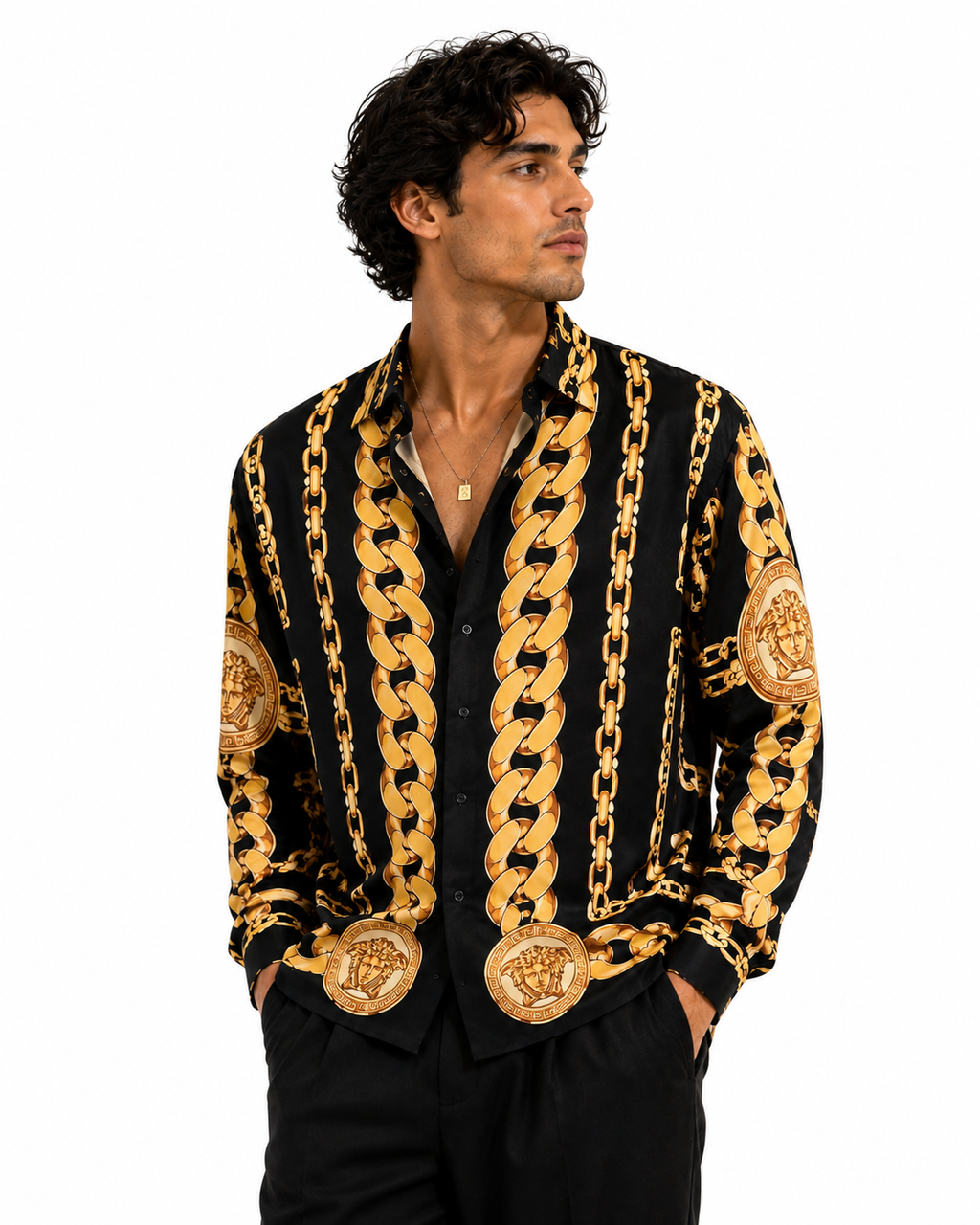Versaci - Black & Gold Chain Shirt