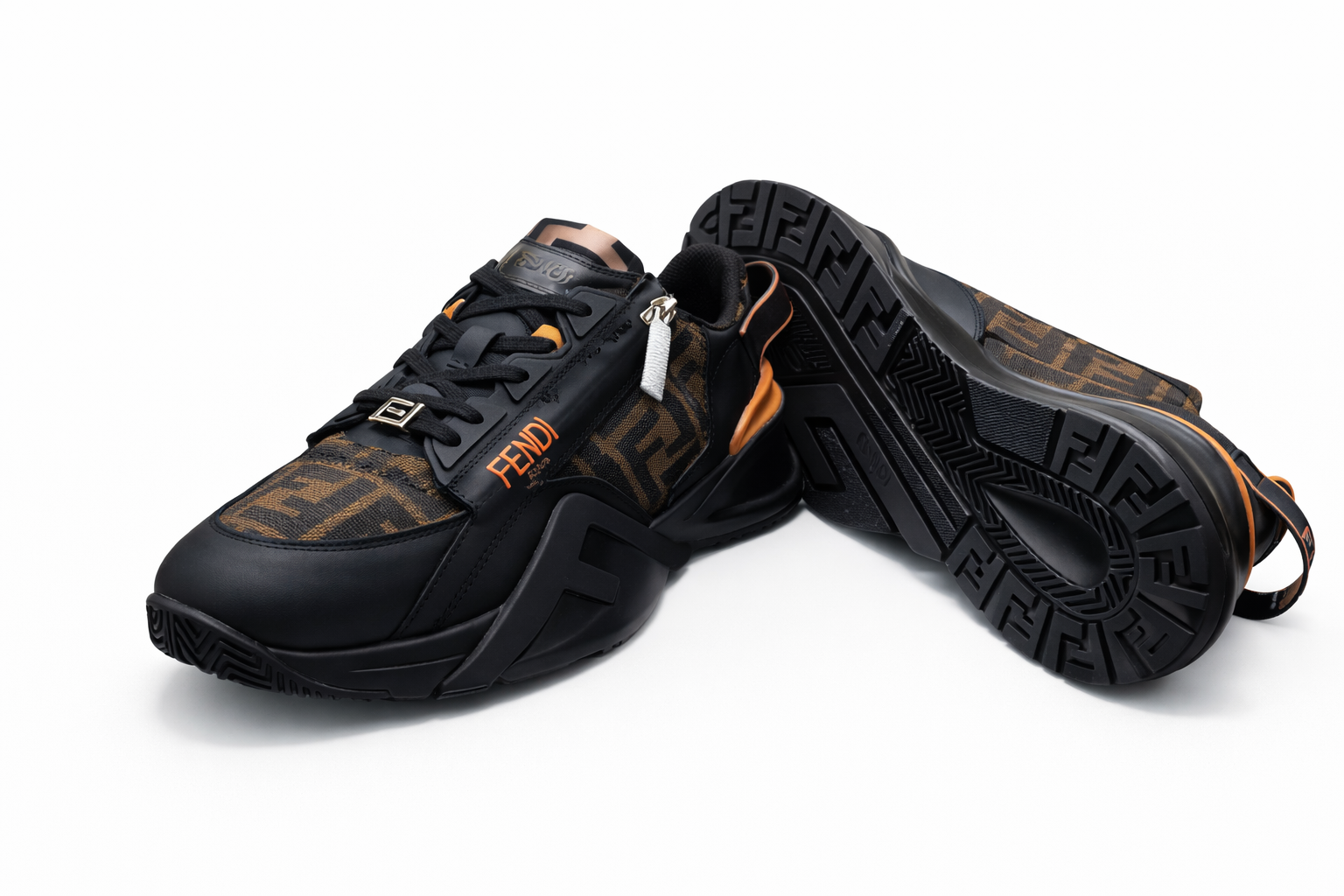 FENDI
'Flo' Jacquard Leather Sneakers FF