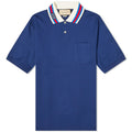 Gucci Men's Collar Logo Polo Shirt in Blue